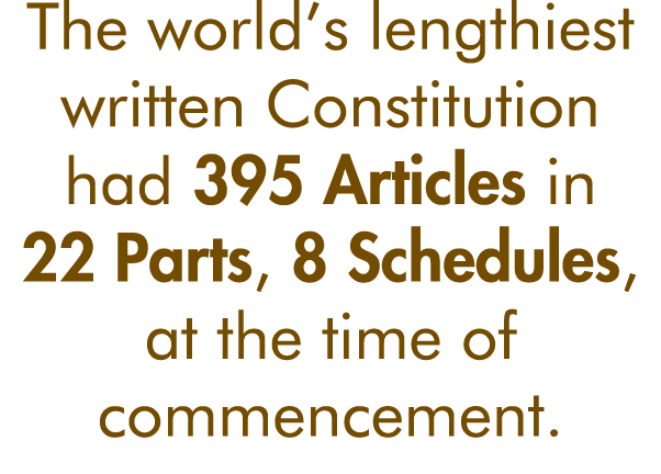 The world s lengthiest written Constitution had 395 Articles in 22 Parts, 8 Schedules, at the time of commencement 