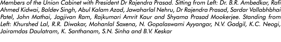 Members of the Union Cabinet with President Dr Rajendra Prasad  Sitting from Left: Dr  B R  Ambedkar, Rafi Ahmed Kidw   